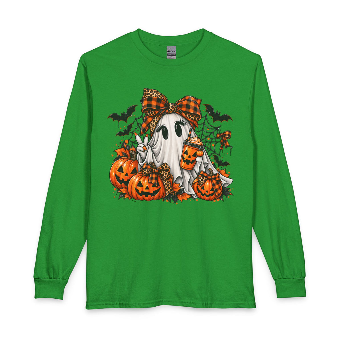 Halloween Ghost with Pumpkins Long Sleeve Tee