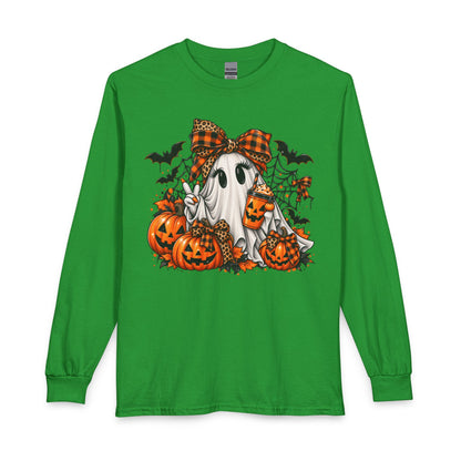 Halloween Ghost with Pumpkins Long Sleeve Tee