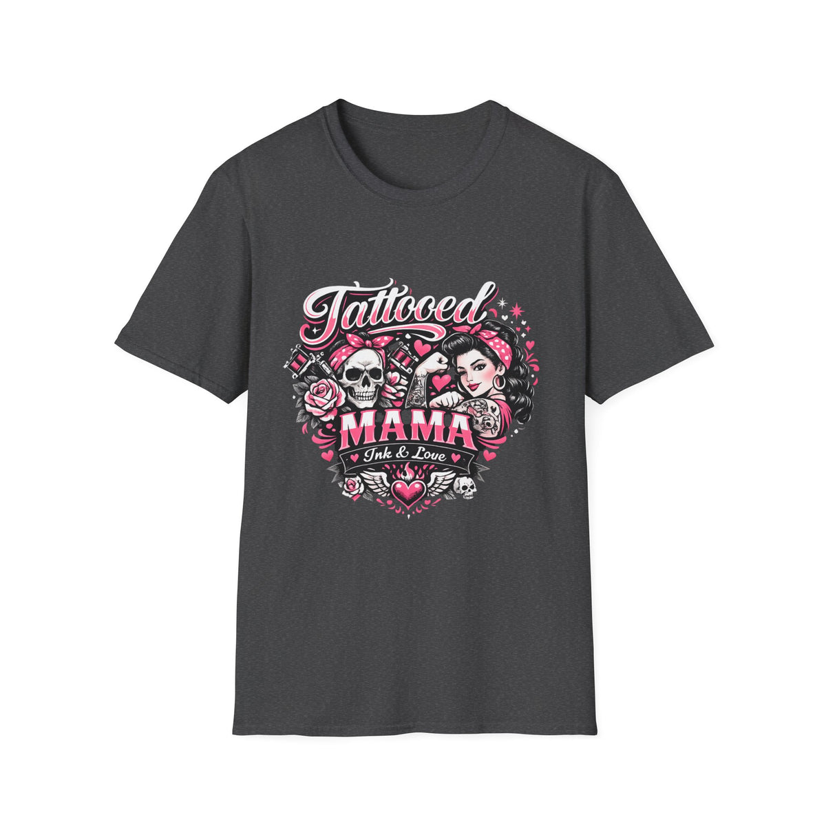 Tattooed Mama T-Shirt — Retro Rockabilly Skull & Rose Design