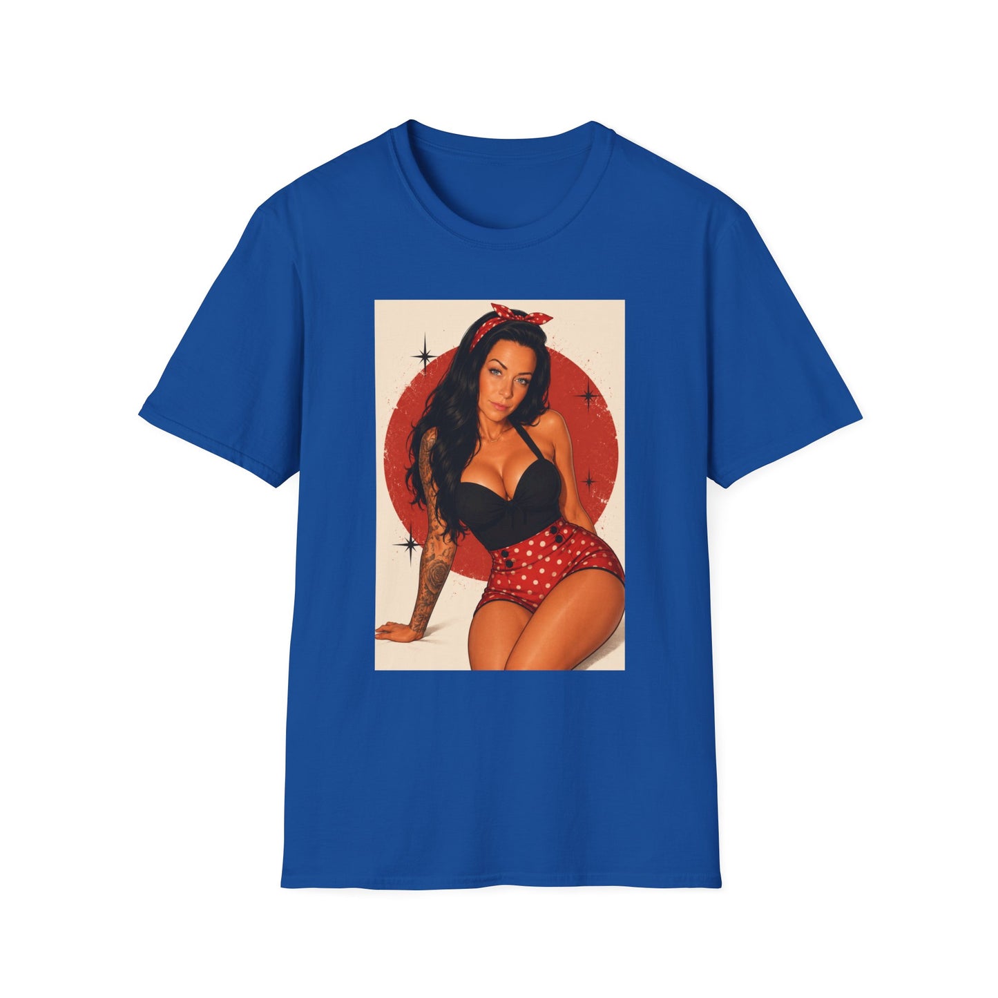 Retro Pinup T-Shirt - Vintage Red Bandana Pin-Up Girl Graphic Tee