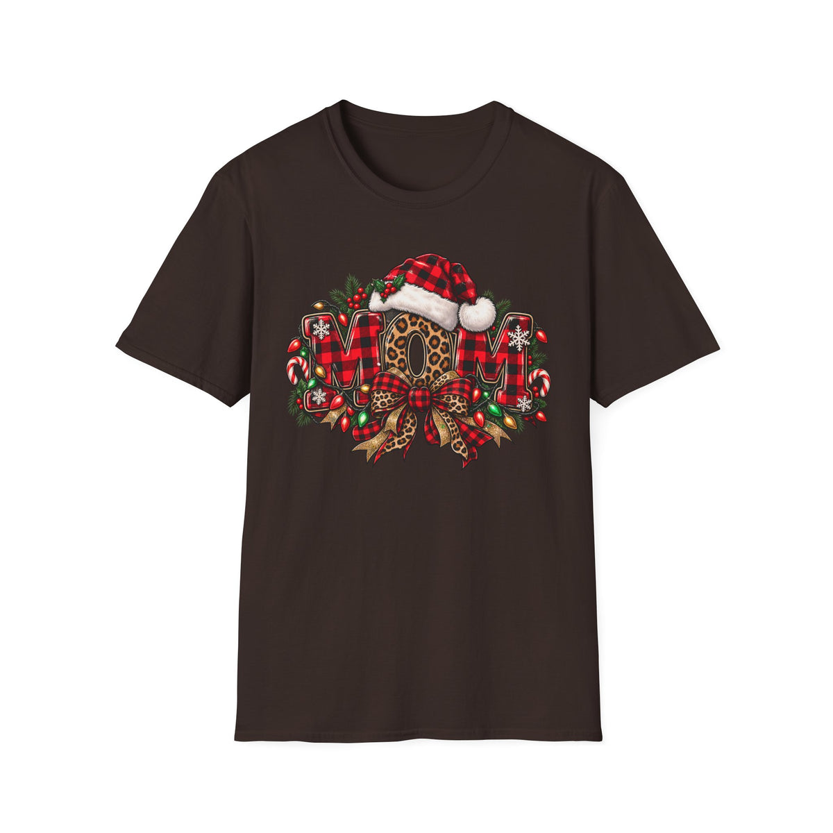 Christmas Mom T-Shirt – Holiday Plaid Santa Hat Café Design