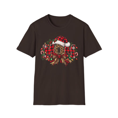 Christmas Mom T-Shirt – Holiday Plaid Santa Hat Café Design