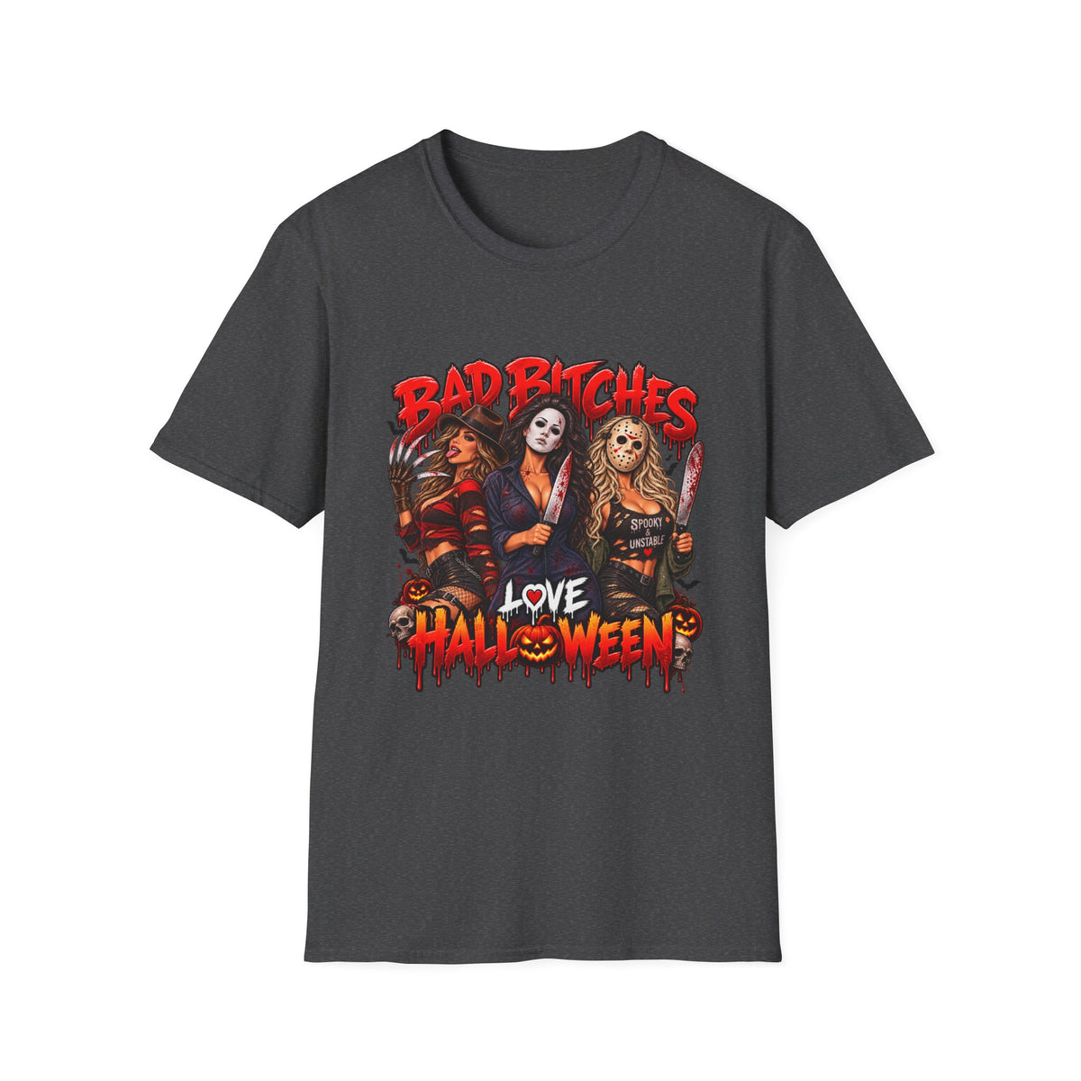 Bad Bitches Love Halloween T-Shirt — Horror Villain Women Graphic Tee
