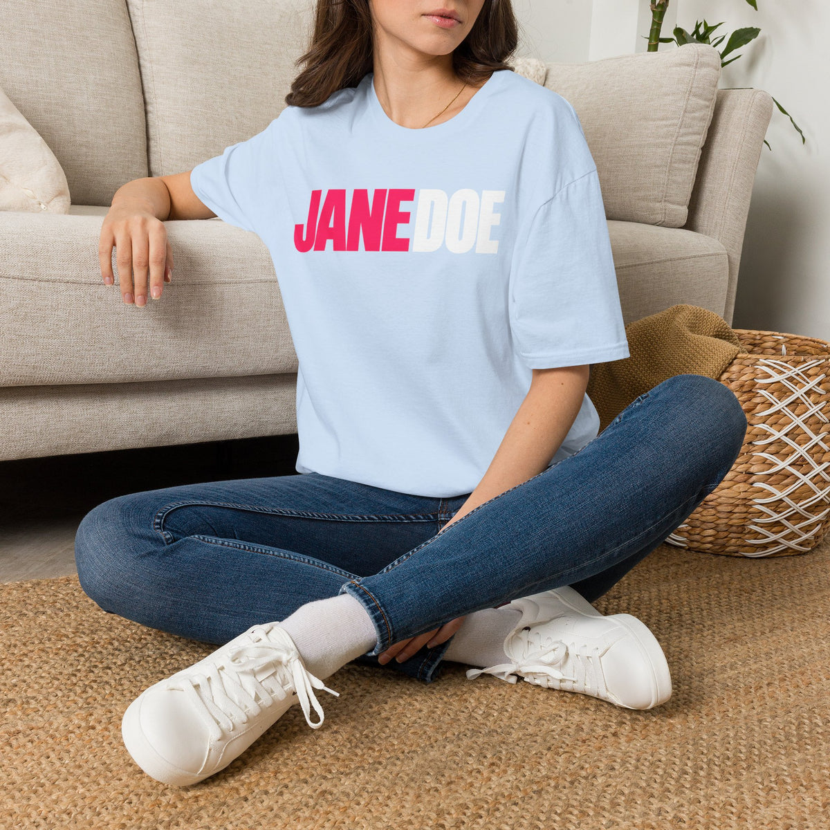 Jane Doe Graphic T-Shirt — Bold Pink & White Name Tee
