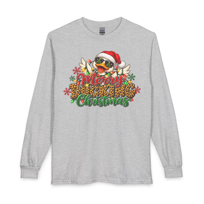 Merry Cheeky Christmas Long Sleeve Tee — Santa Duck Holiday Shirt