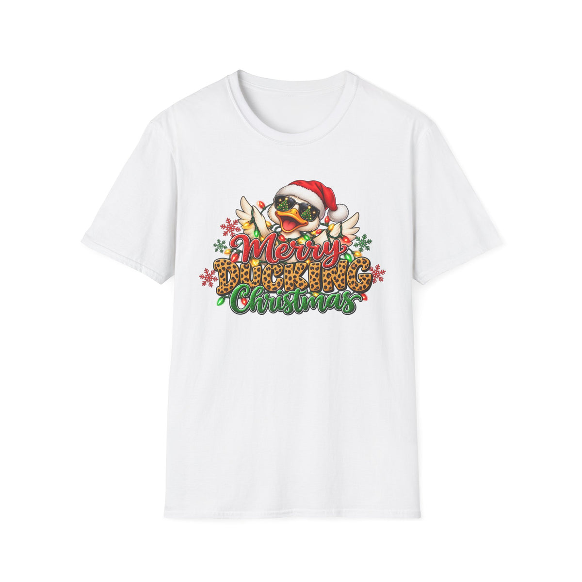 Merry Ducking Christmas T-Shirt — Santa Hat Sunglasses Holiday Tee