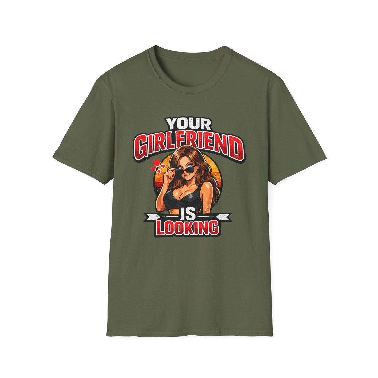T-Shirt — "Your Girlfriend Is Looking" Retro Pinup Graphic Tee