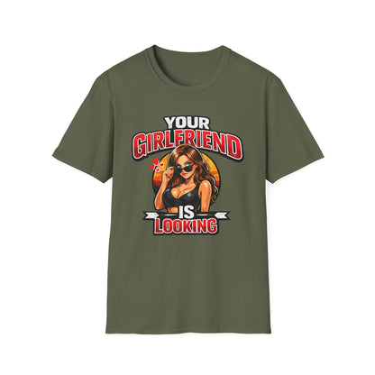 T-Shirt — "Your Girlfriend Is Looking" Retro Pinup Graphic Tee