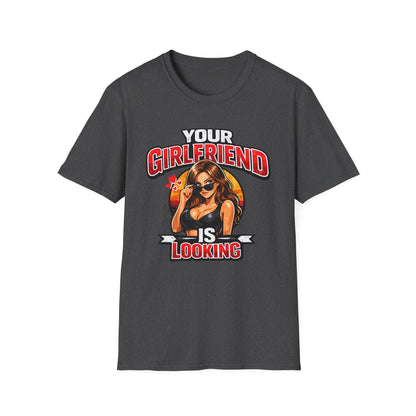 T-Shirt — "Your Girlfriend Is Looking" Retro Pinup Graphic Tee