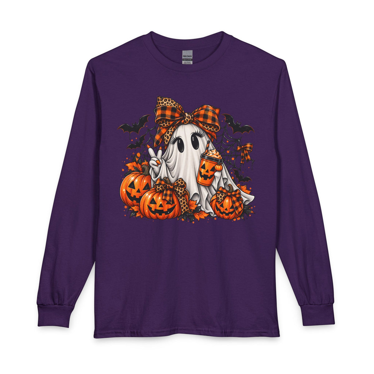Halloween Ghost with Pumpkins Long Sleeve Tee