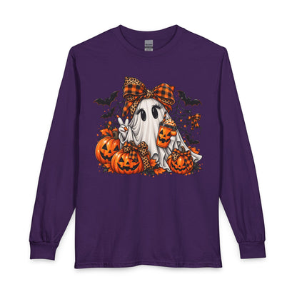 Halloween Ghost with Pumpkins Long Sleeve Tee
