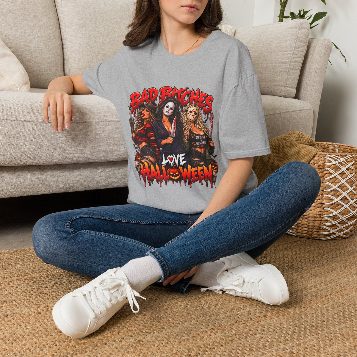 Bad Bitches Love Halloween T-Shirt — Horror Villain Women Graphic Tee