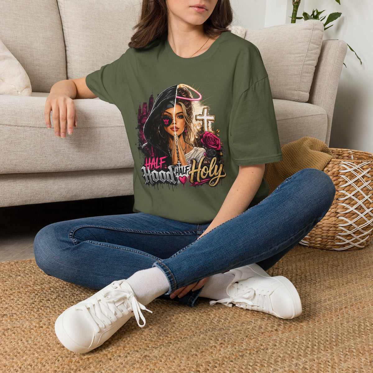 Half Bad Half Holy T-Shirt — Dual-Face Angel & Rebel Graphic Tee