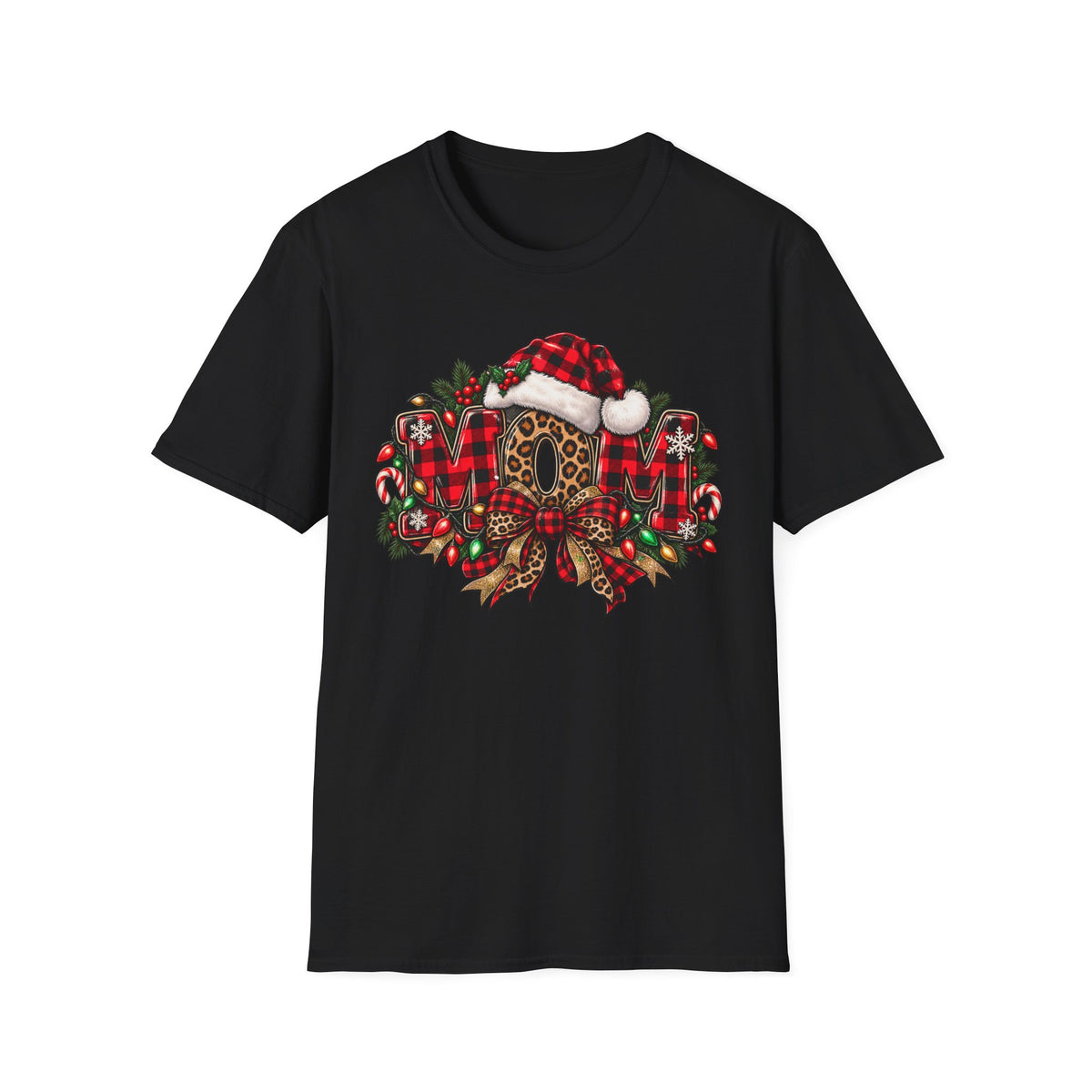 Christmas Mom T-Shirt – Holiday Plaid Santa Hat Café Design