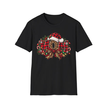 Christmas Mom T-Shirt – Holiday Plaid Santa Hat Café Design