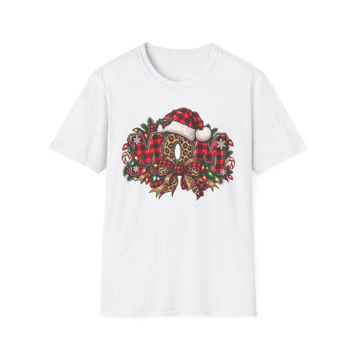 Christmas Mom T-Shirt – Holiday Plaid Santa Hat Café Design