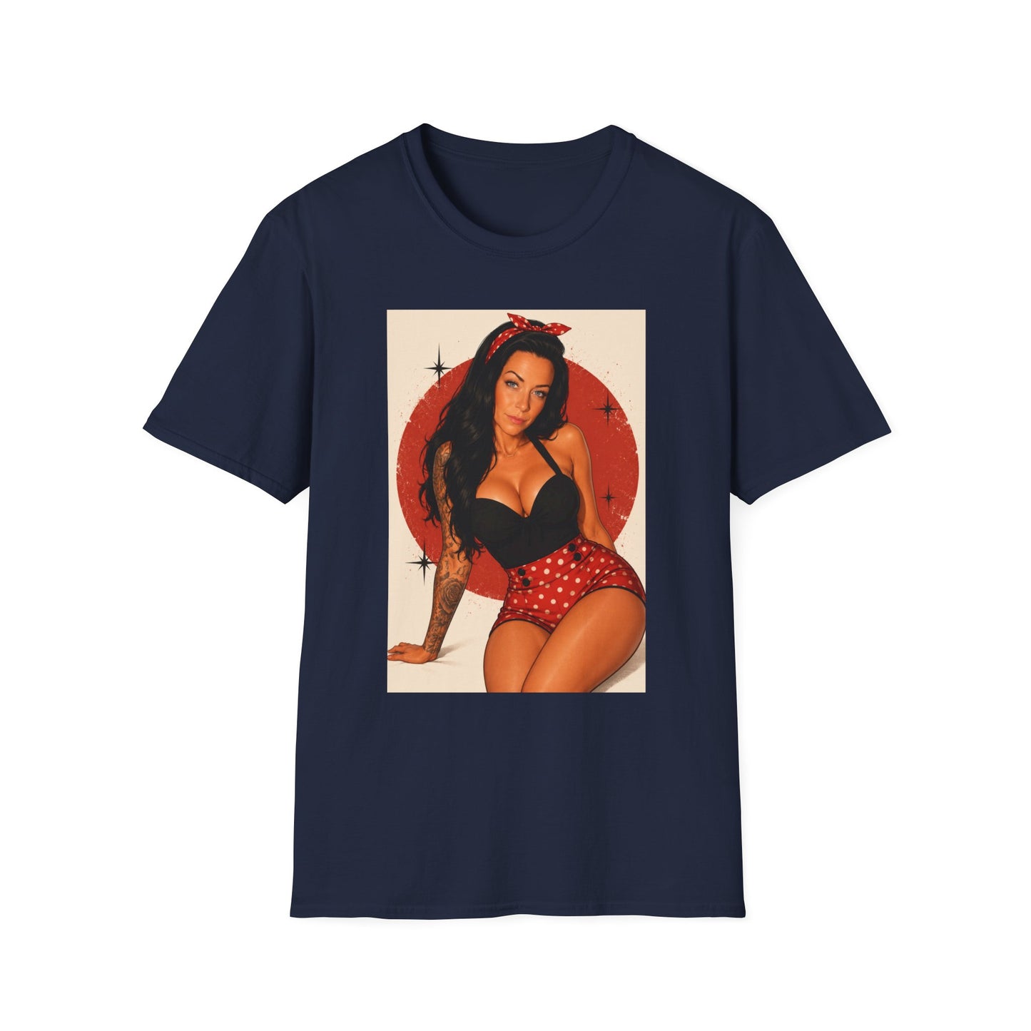 Retro Pinup T-Shirt - Vintage Red Bandana Pin-Up Girl Graphic Tee